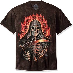 The Mountain Fire Reaper Grim Halloween Skeleton Skulls Flames T-Shirt S-XL